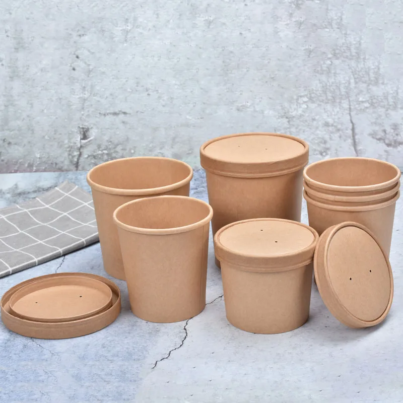 Custom Biodegradable Food Packaging Disposable Soup Bowl Kraft Paper Bowl