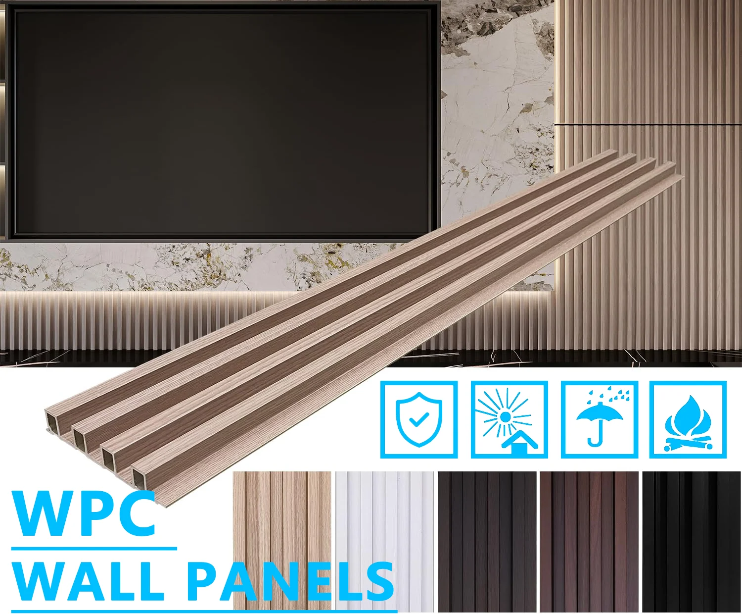 3D Design Decor Backdrop Interior Wall Moulding Panel Bathroom Shower Waterproof Composite Fence Slat Pvc Wpc Wall Panels
