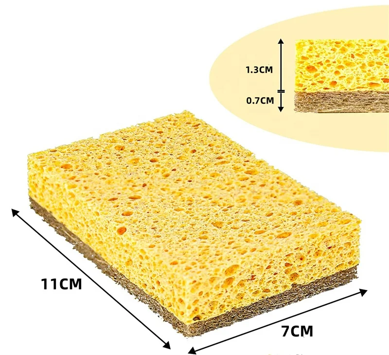 Custom Pack Biodegradable 100% Natural Wood Fiber Kitchen Dish Cleaning Sponge Scrub Pad Cellulose Sponge
