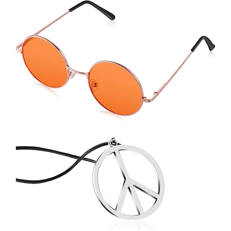 Hippie Dressing Fashion Accessory Set Hippie Glasses and Peace Sign Necklace