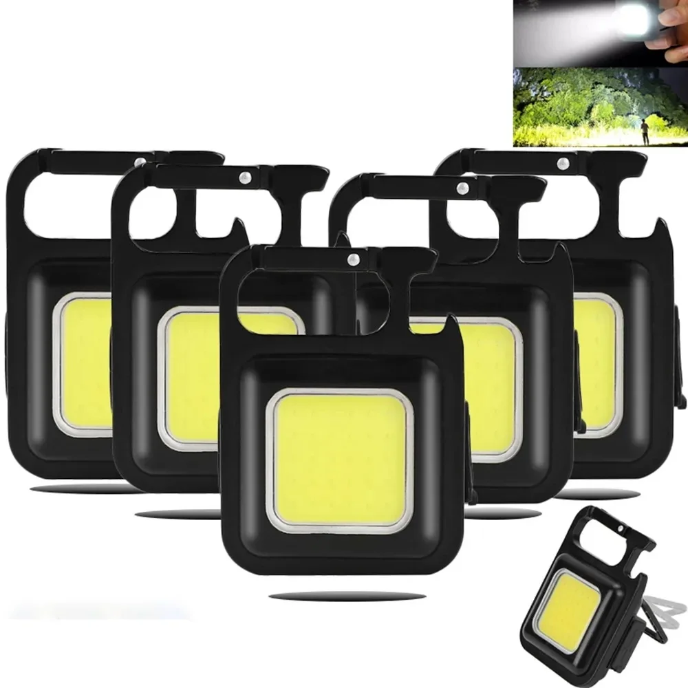 MultiFunction Pocket Work Light Portable USB Rechargeable Torch with Corkscrew Camping Fishing Mini Square LED Keychain Light