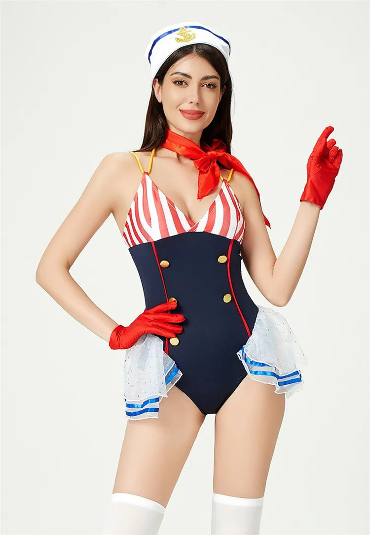 Carnival Navy Sailor Suit Costume Slim Hottie One Piece Backless Pin-Up Girl Cosplay Halloween Party Fancy Dress