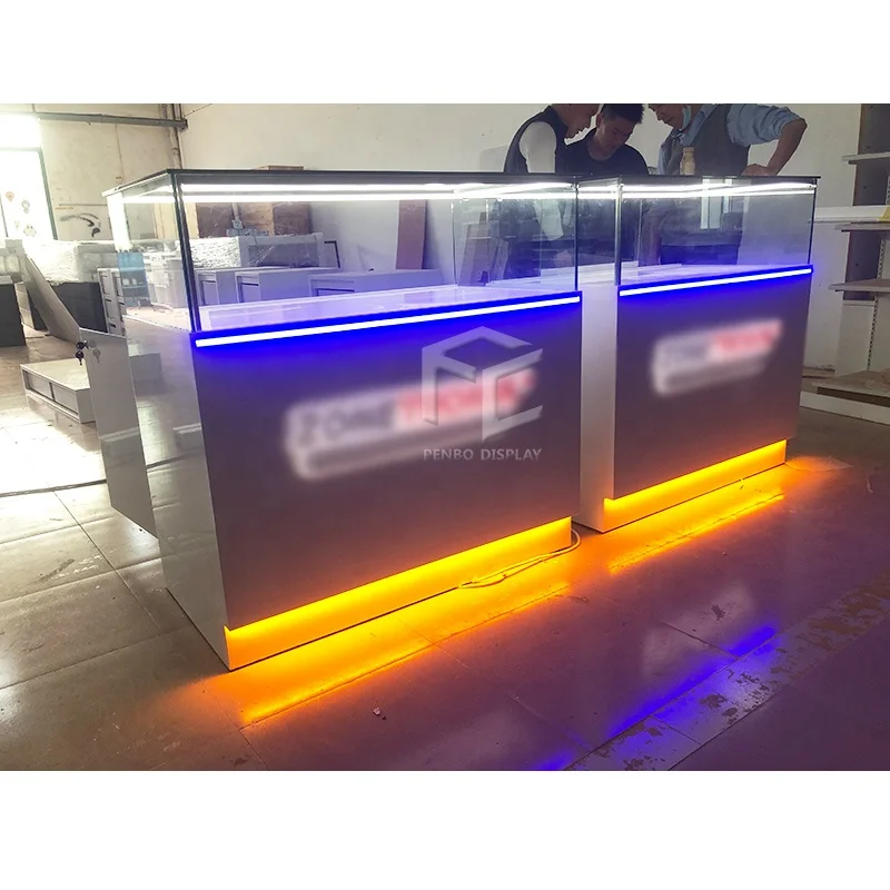 Wholesale Custom Dispensary Smoke Shop Showcase Counter Cabinets Led Retail Display Showcase Tobacco Smoke Shop Store Fixture