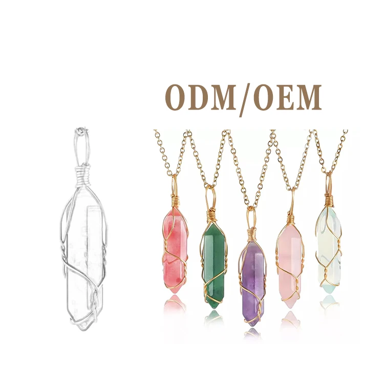 OEM ODM Высокое качество натуральный камень кварц белый кристалл кулон из нержавеющей стали Органическая глина ожерелье