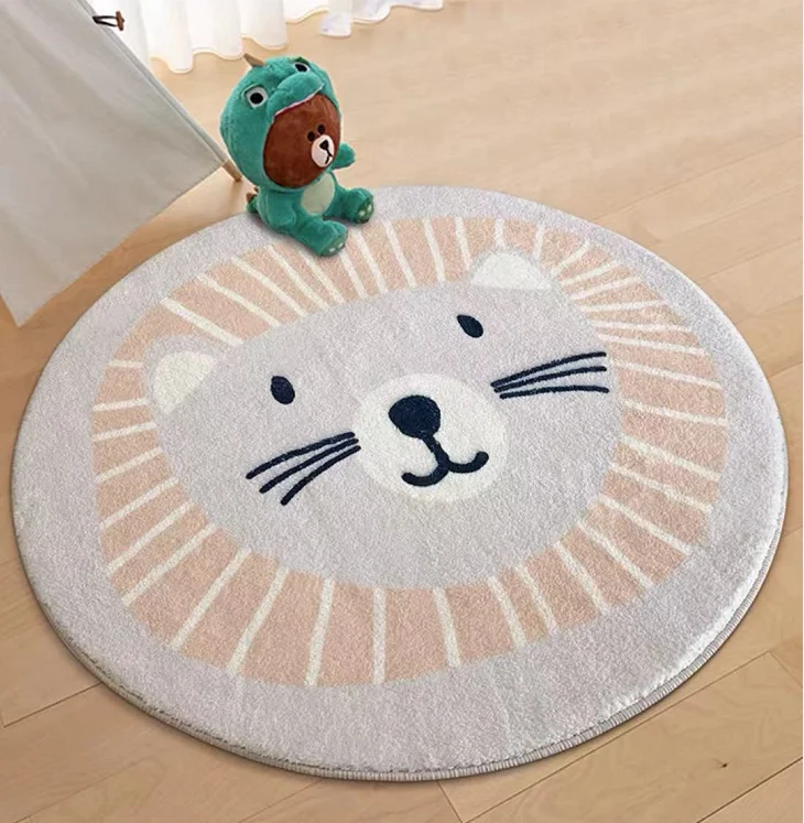 Hot Sales Super Fluffy Comfortable Round Game Rug Animal Cartoon Print Mat for Kids Room
