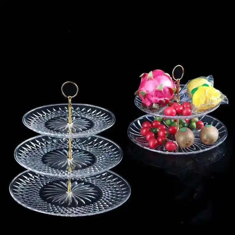 Wholesale 2 Tiered 3 Tiered Clear Plastic Dessert Cake crystal glass dried  fruit tray dried