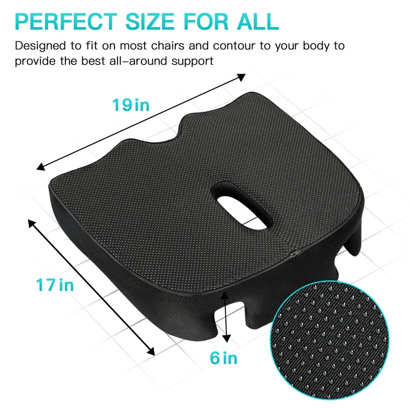SUREWALHOME Large Memory Seat Cushion for Office Chair Pressure Relief Sciatica & Tailbone Pain Relief  Foam Seat Pad