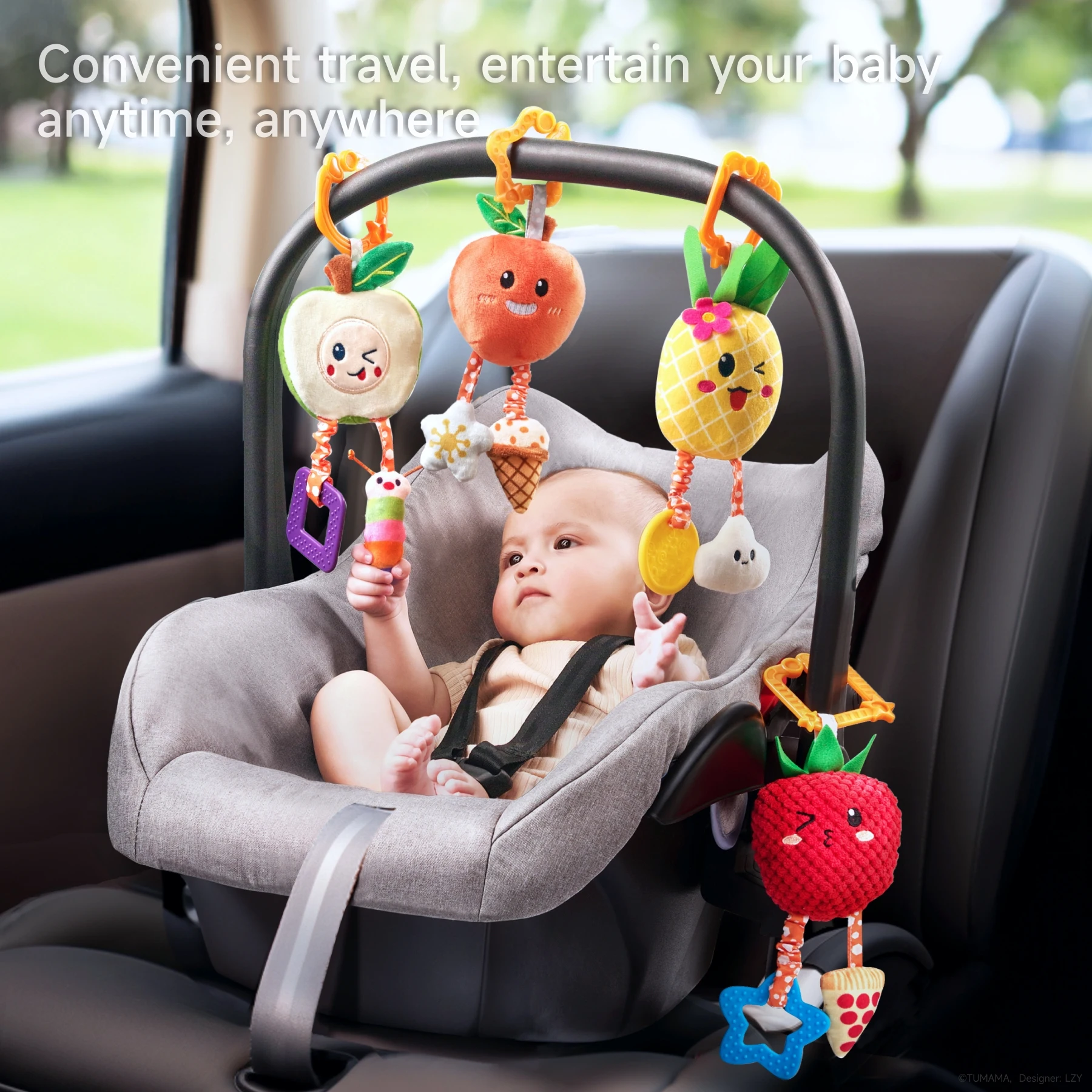 Tumama Kids Soft Fruit Hanging Rattle Set Baby Crib&Stroller Toys With Teether Stuffed Car Seat Hanging Baby Toys