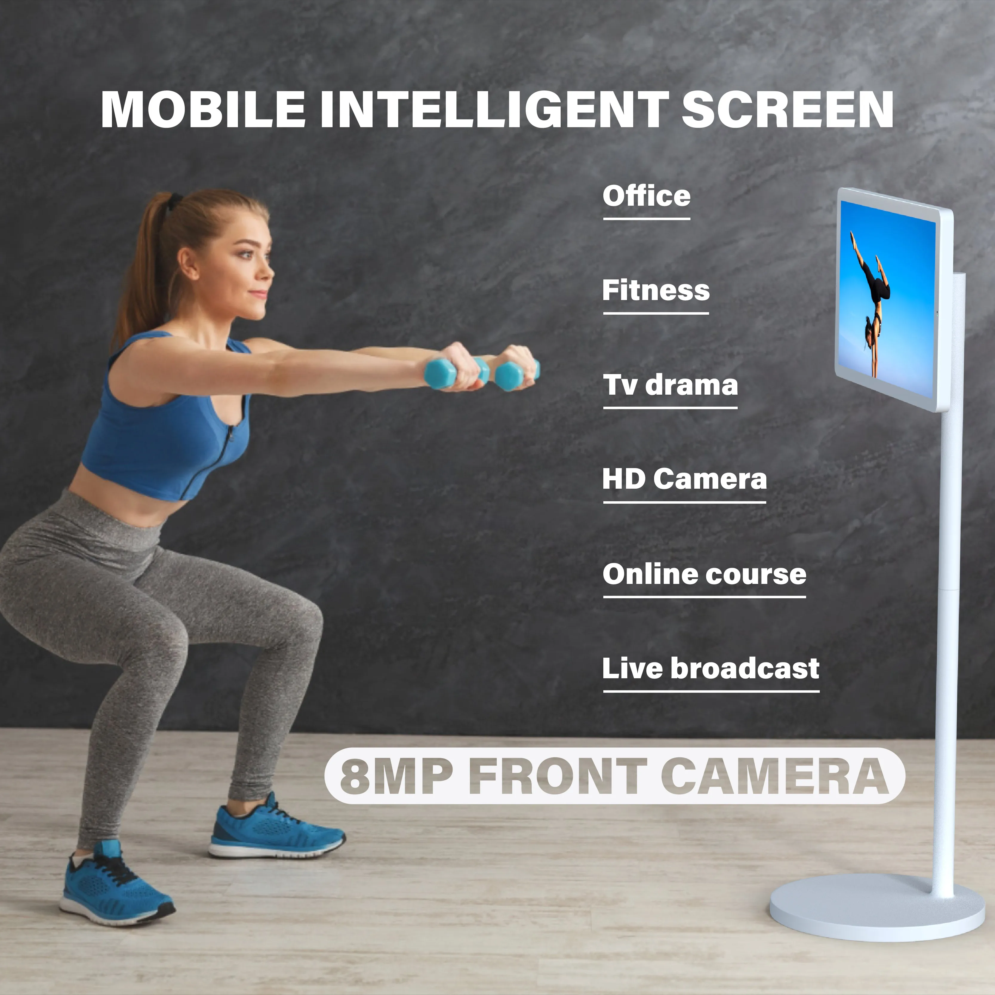 Stand Follow By Me Portable TV 21.5 Inch Touch Screen Display Floor Standing For Fitness Game TV Screen