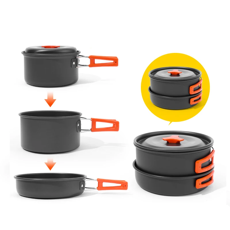 3-piece cookware set 2-3 person camping cooking outdoor portable aluminum travel tableware set