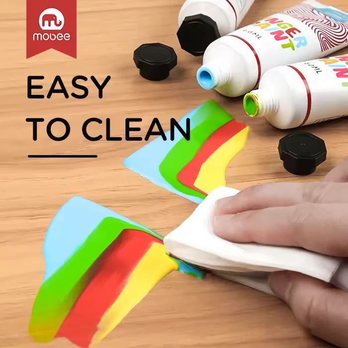 New Design Non-toxic Washable 12 Colors 60 ml Finger Paint Set With Sponge Brush for Bath Paint