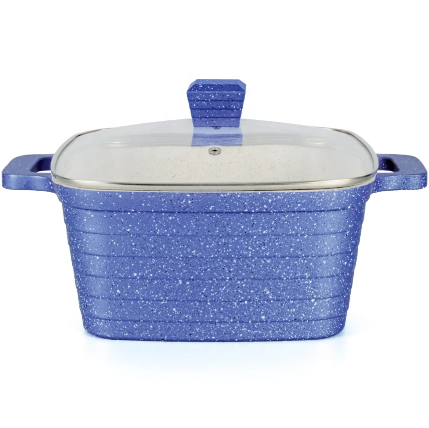 
28cm marble stone coated aluminum cooking pot/square shape casserole pot with induction bottom 