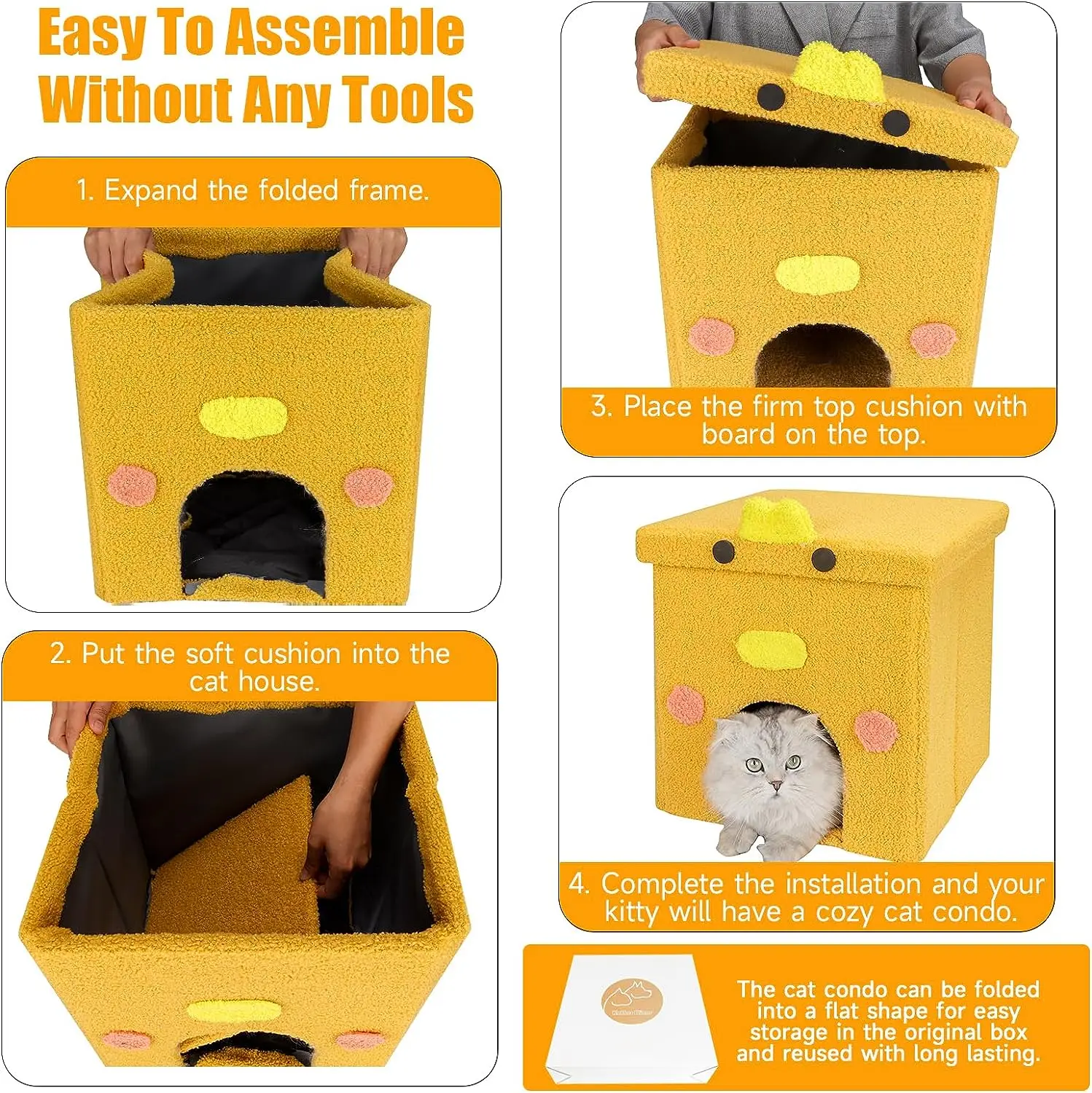 Cat Bed House Cube for Indoor Cats Large Indoor Covered Cave Bed Cat Ottoman for Pets Sleeping