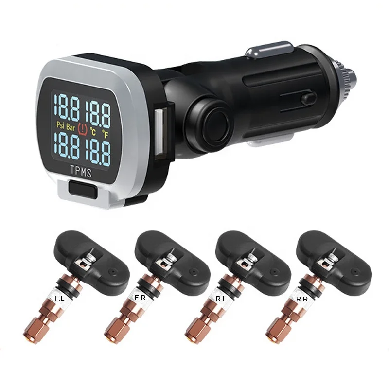 KT Car TPMS Cigarette Lighter Digital tpms Car Tire Pressure Alarm System USB Port Security Alarm Systems Internal Sensors