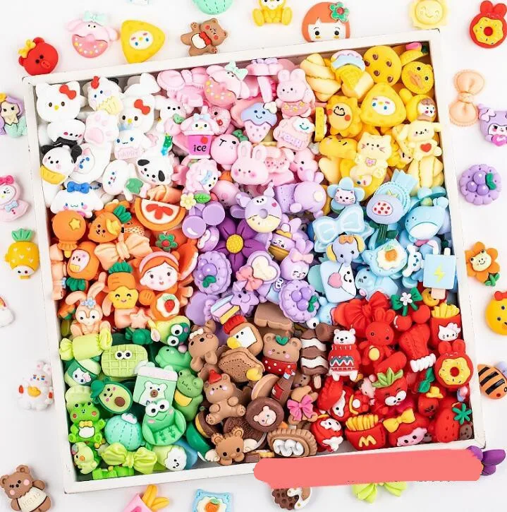 100pcs Pack Mixture Cartoon Resin Charms DIY Cream Glue Phone Shell Charms Cups Decoration Charms