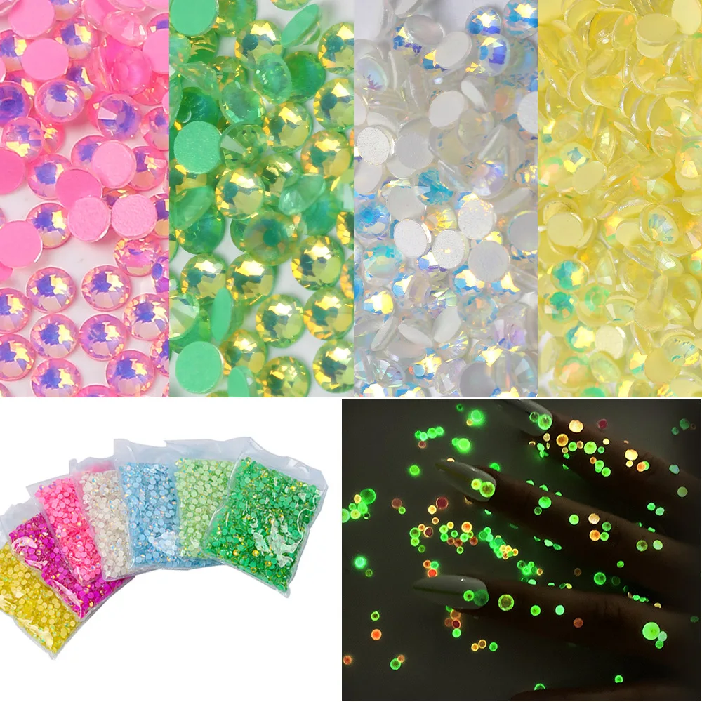 SZ 2mm 3mm 4mm 5mm 6mm Crystal luminous opal strass Flat Back Non Hotfix Glass Rhinestones For Wedding dress cosmetics vase