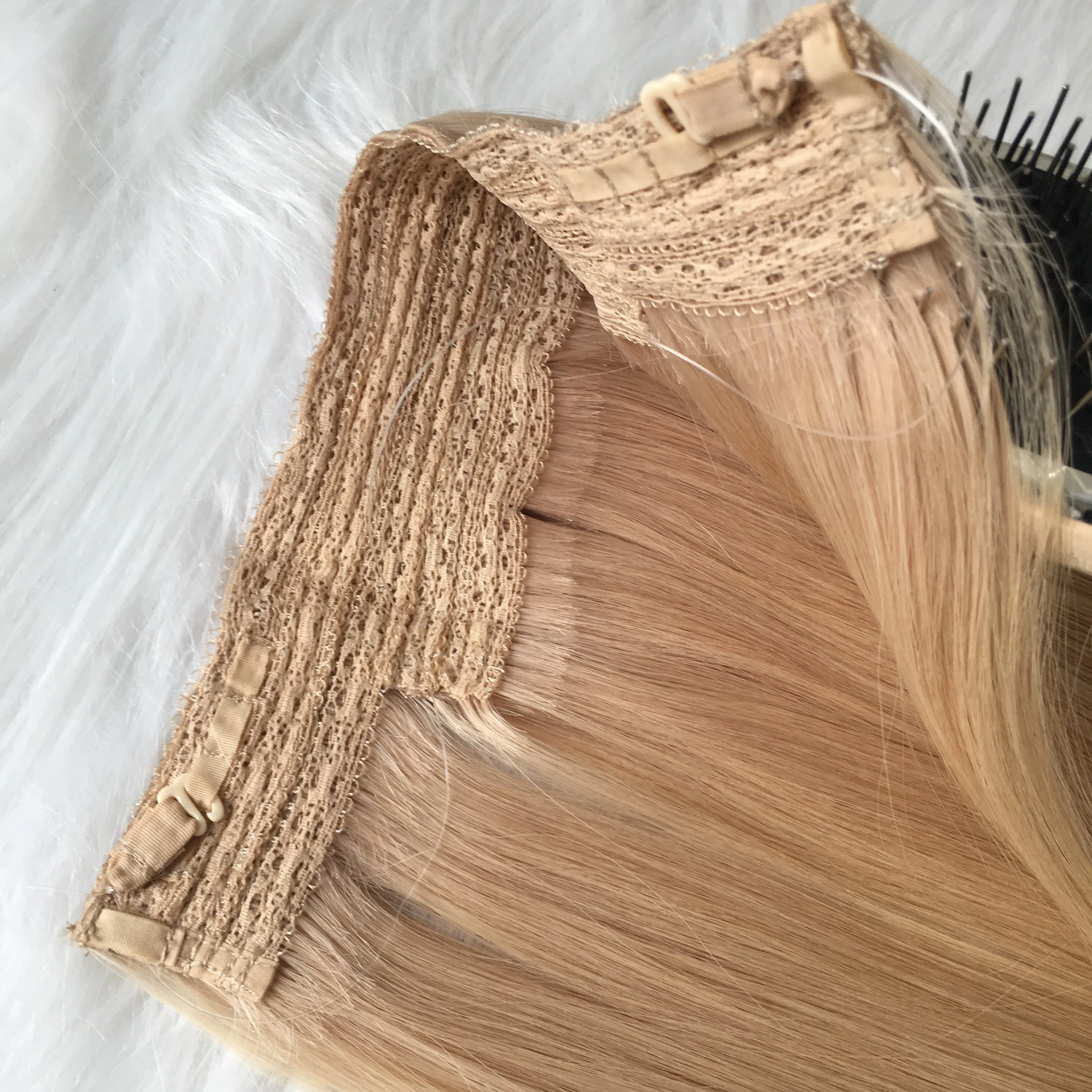 Flap on hair extensions with plastic line one piece clip in hair extensions