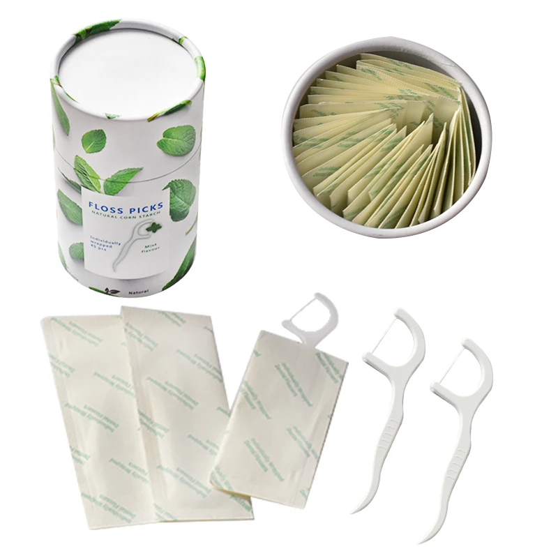 New Eco-friendly Biodegradable Zero Waste Mint  Flavor Dental Floss Picks