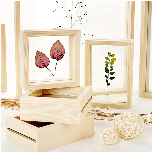 Unfinished Pine Wood Photo Frame Wooden Picture Frames Table Display Double Side Pressed Flower Frames