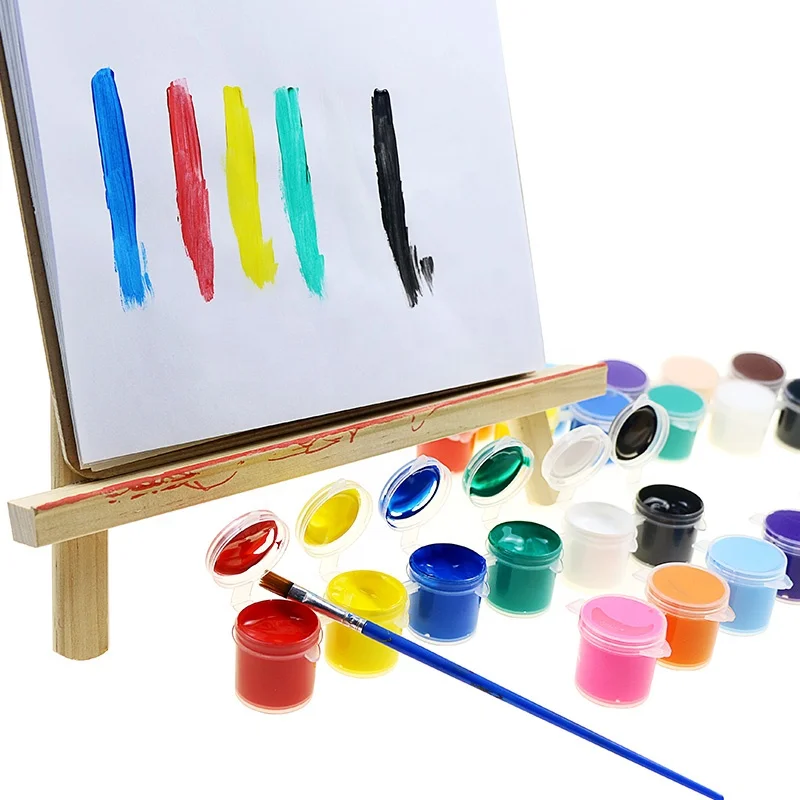 BECOL Promotional Professional 10ml*6 Colors Art Paint Pot Strips Non Toxic Dry Quick Acrylic Paint Set with Brush  for Kids