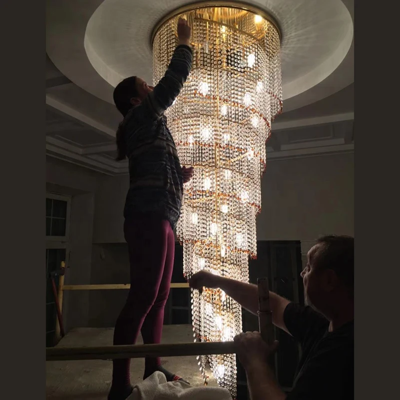 Yannis customise spiral hallway stairs chandelier for stairs luxury chandelier crystal pendant lights lamp