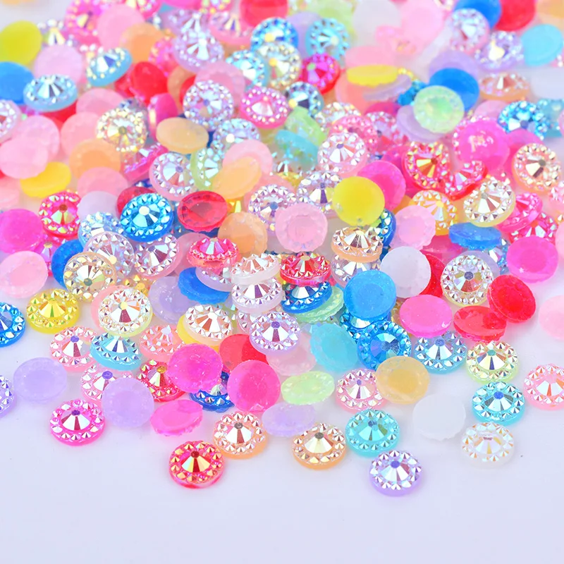 4 5 6mm Pink AB Flower Rhinestone Round Nail Face Crystal Stone Non Hotfix Strass Flatback Resin Gems for Clothes Jewelry