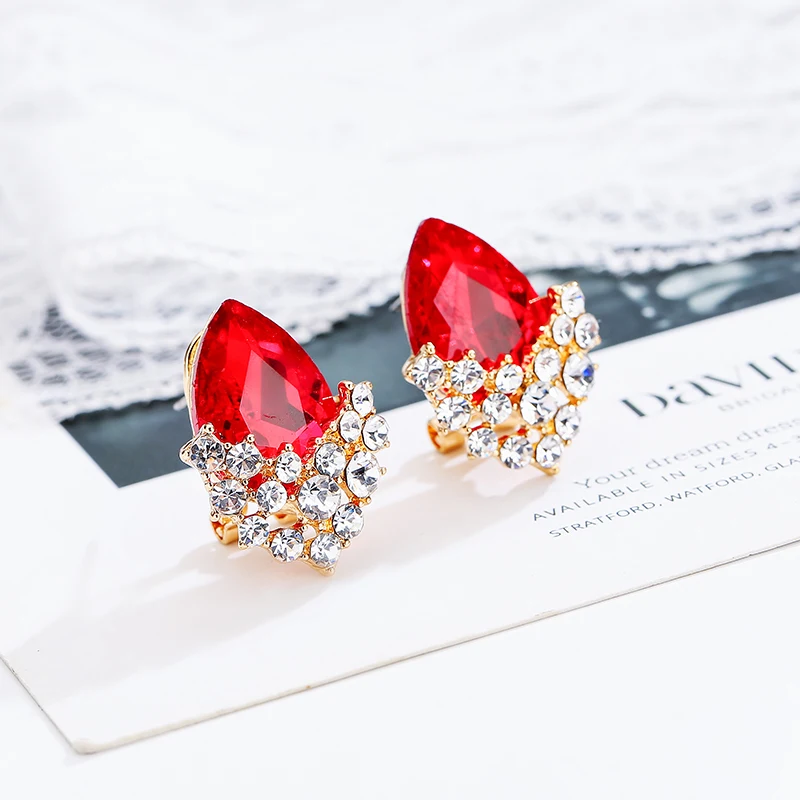 Gemstone Bell Europe and the United States fashionable earrings, exaggerated large red female earrings clip without holes