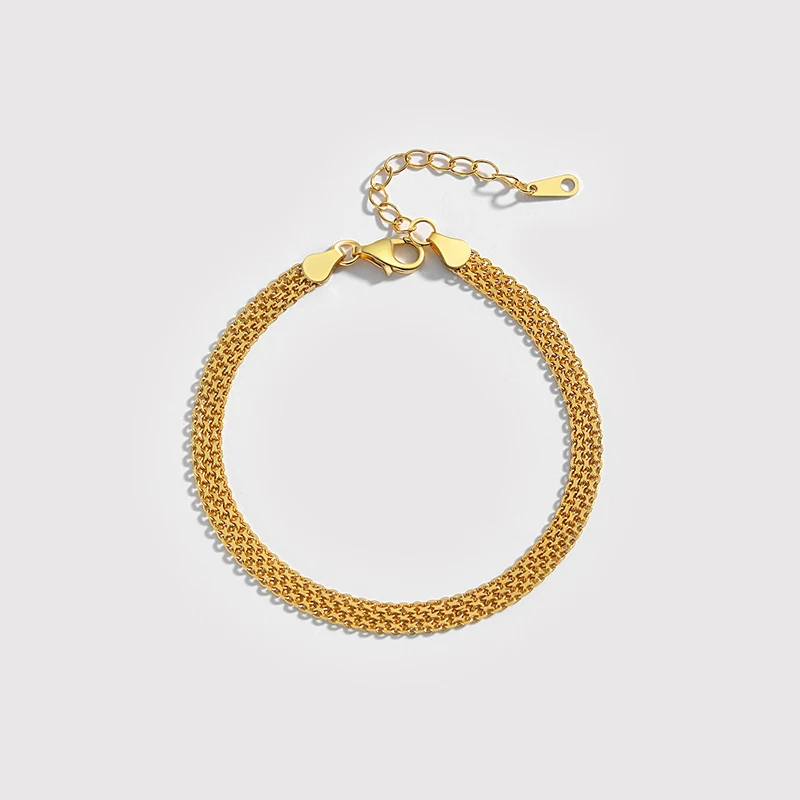 High Quality Flat Chain Chunky Bracelet Fashion Jewelry Girls Gift 18K Gold Plated Real 925 Silver Bracelets for Women