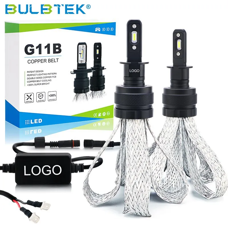 BULBTEK G11B bombillo H3 LED fog light bulb copper belt cooling 24v fanless Headlight h1 h4 h7 h11 9005 9006 h3 led car bulb