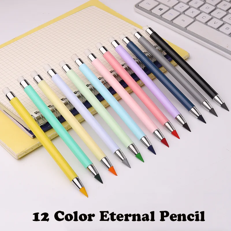 Customized Lapiceros Endless Everlasting Colores Infinito Pencil 12 colors Replaceable Infinite Colored pencil with Eraser