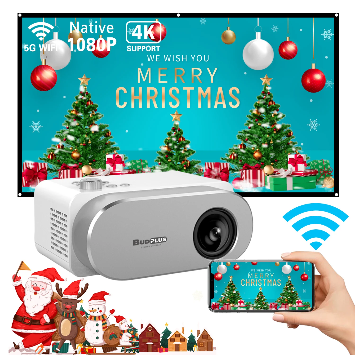 Budplus V1 Mini led HD projectors 3600 Lumens 4k projector Game Machine lcd home video projector for Home Theater