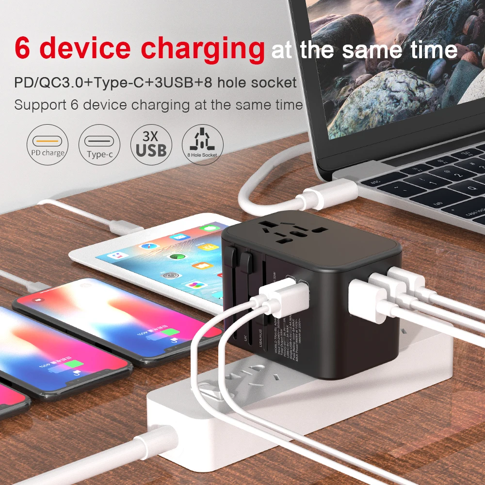 Dongguan wontravel newest product JY-307 universal travel adaptor 3usb dual type c adapter plug