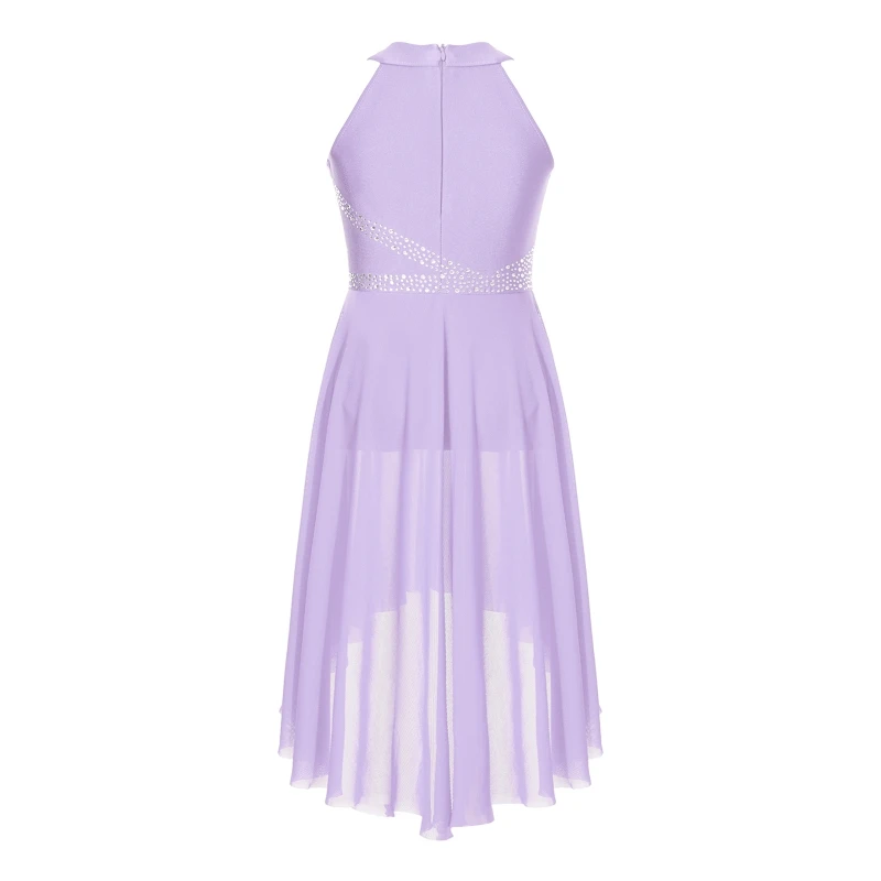 6-16 Children Sequin Dance Costumes Sleeveless Rhinestone Modern Kids Dancewear Girls Lyrical Latin Dance Dress