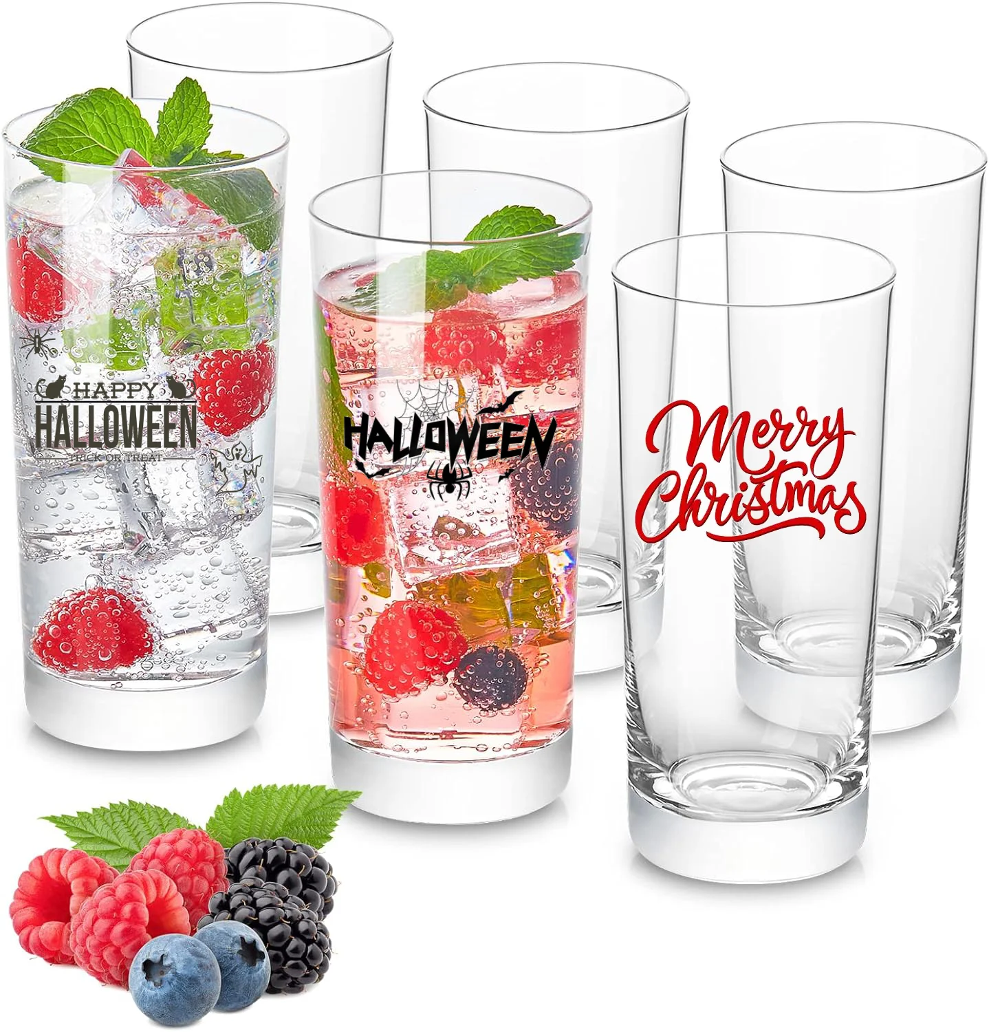 Halloween Christmas 9oz 10oz Highball Tall Glass Collins Whisky Cocktail Mojito Drinking Cup Stemless Wine Glasses Glass Tumbler