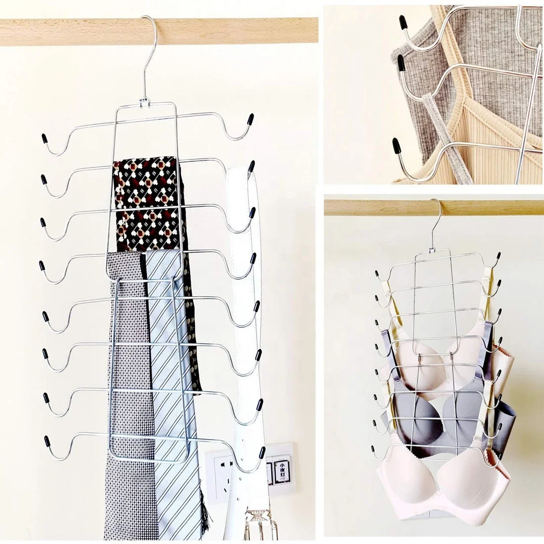 Foldable Space Saving Organizer Multiple Black Cloth Metal Wire Tank Tops Bra Hanger