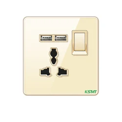 Kaisi 3pin universal with 1gang switch and usb A 5V 2.1A 13A  type-c glass panel wall socket switch