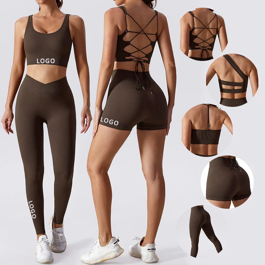 Wholesale 5Pcs Gym Outfit Female Tights Workout Short Set Sport Clothes For Women Yoga Fitness Wear