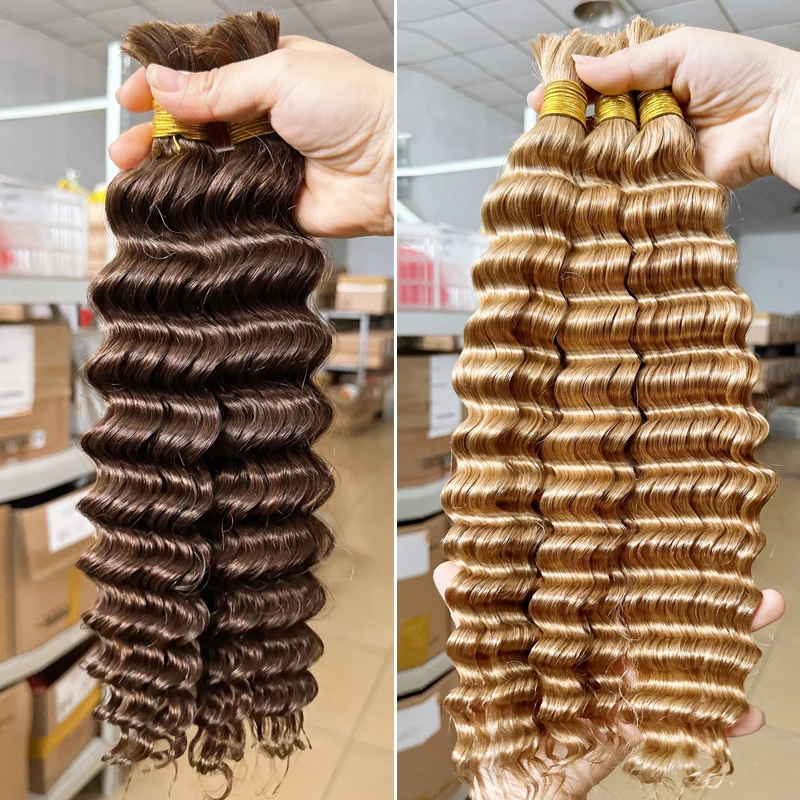 quality guaranteed raw unprocessed deep wave 4# 27# 30# 613# red burg hair bulk unwefted human hair extensions for braiding