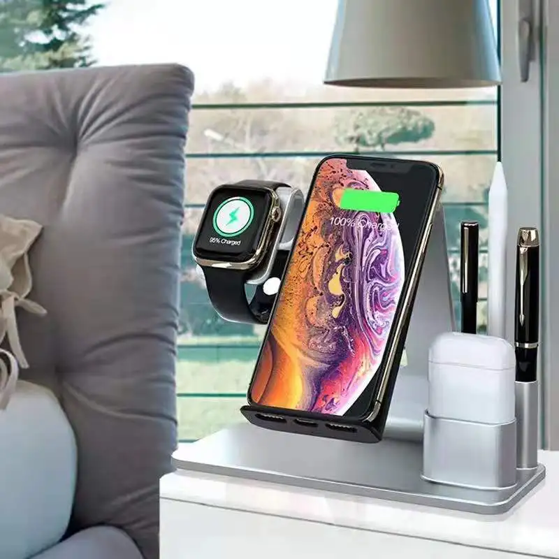 Unique 2020 Smart Watch Stand Wireless Charger N36 4 in 1Phone Charging Station with USB Port for watch earphones