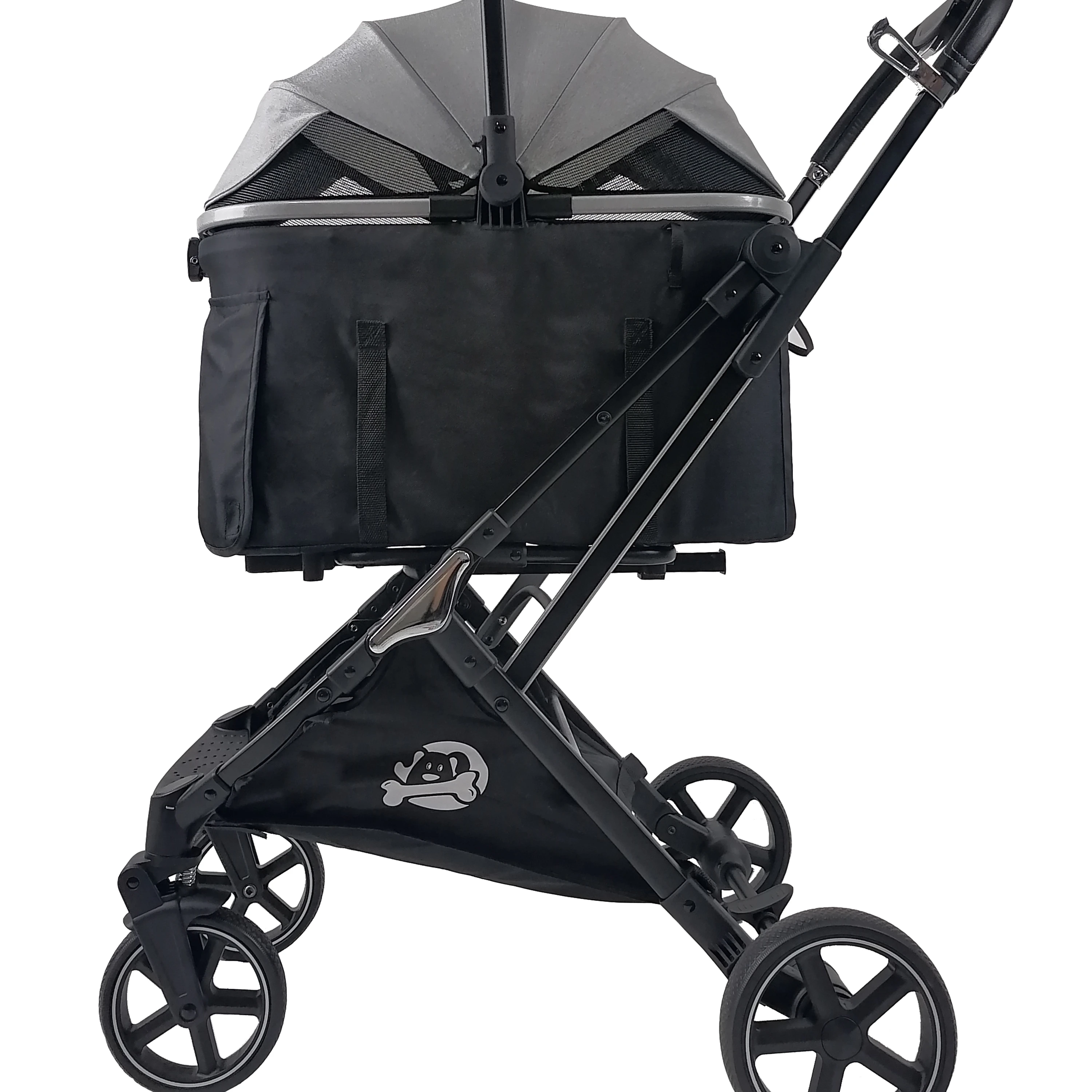 Multiple dogs stroller carriages Grey color pet stroller with detachable basket pet carriers