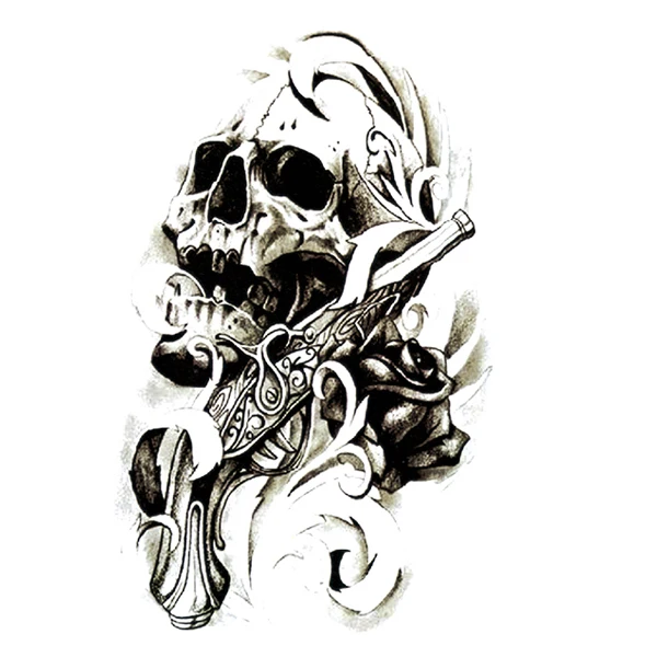 custom HB half sleeves water proof skull and  clock arm temporary tattoo