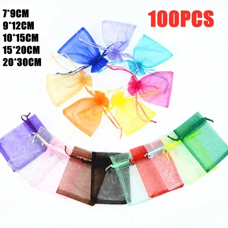 Custom Design Jewelry Bag Small Organza Gift Drawstring Bag Transparent Gauze Bag