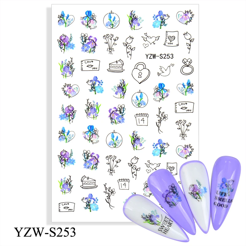 Wholesale Plant DIY Sticker Nail Decal Art Decoration Flower Nail Salon Colorful Nail Art Tips Manicure
