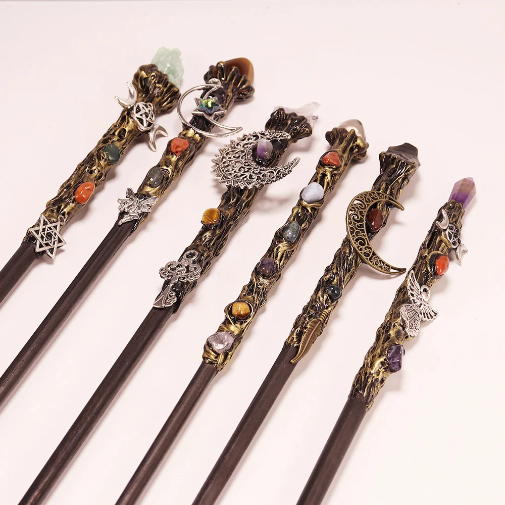 Natural Crystal Fairy Stick Gravel Double Headed Retro Wiccan Magic Wand Accessory