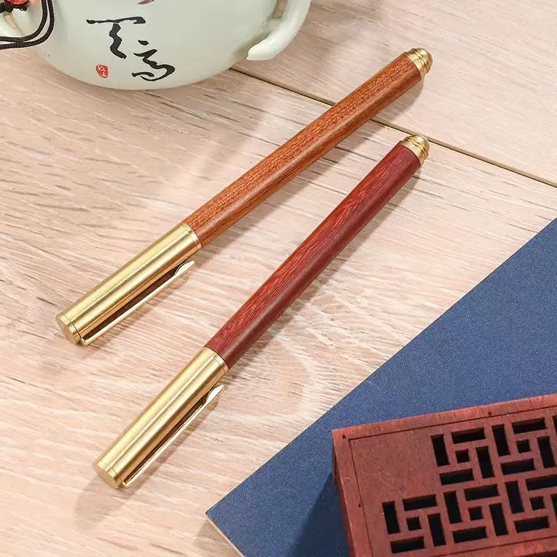 Sandalwood signature pen with clip brass gel pen counter signature single corporate logo laser engraving gift pen