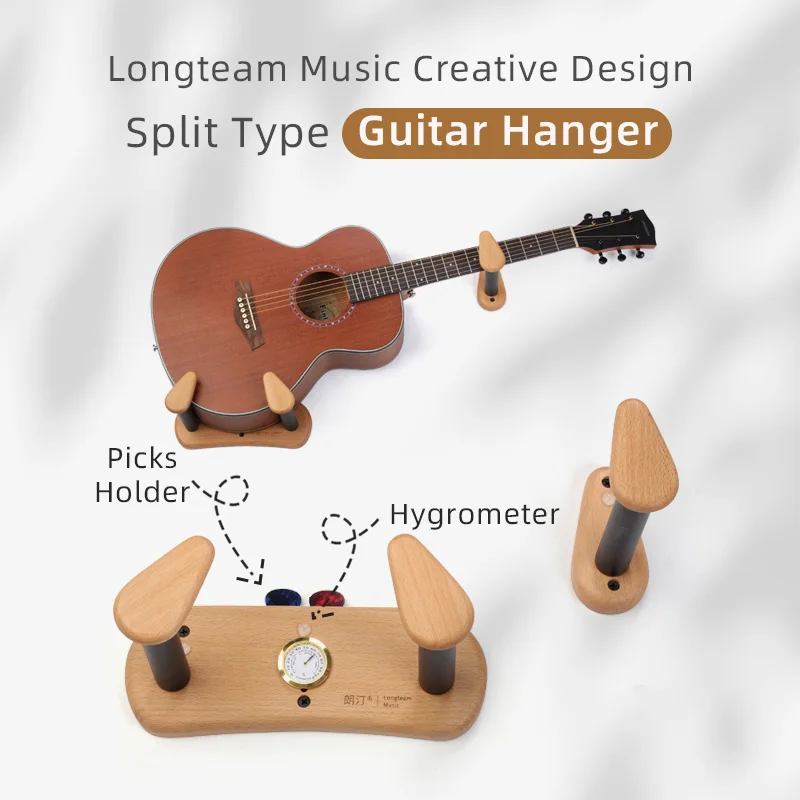Split Type Solid Beech Wood Ukulele Hange with Hygrometer Wooden Violin Guitar Hanger Guitar Wall Stand Mount Bracket Holder