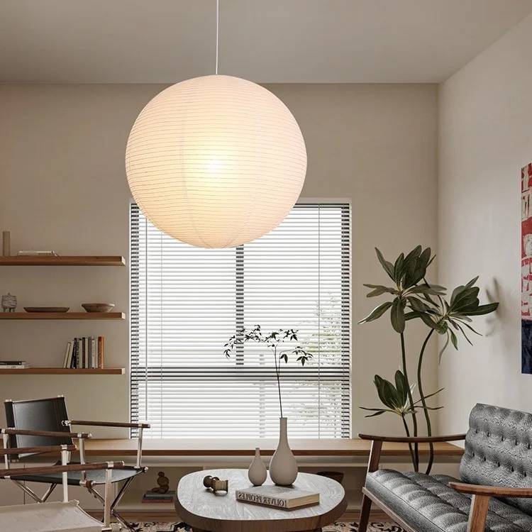 Nordic Japanese Paper Art Spherical Rice Paper Lamp Wabi-sabi Round Ball Shape Pendant Light Bedroom Restaurant Homestay Lamps
