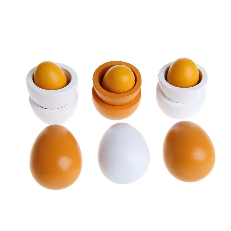 
Amazon hot selling 6pcs simulation eggs toy educational wooden eggs pretend play kitchen food toy for kids 