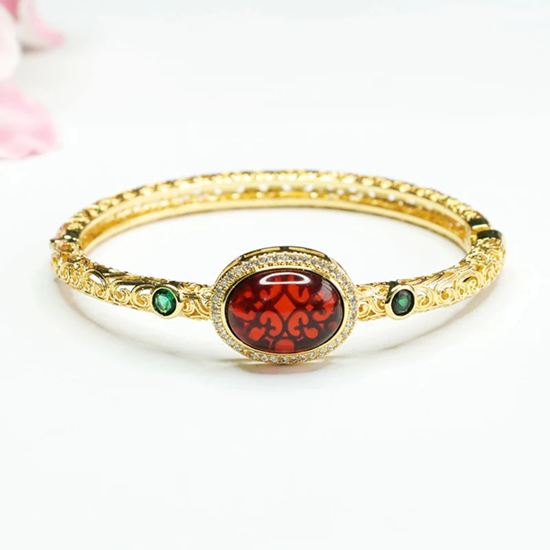 Hollow-outed Zircon Bangles Wholesale Precious Stone Gemstones and Amber Bangles Jewelry Stone High Quality Amber Bangles