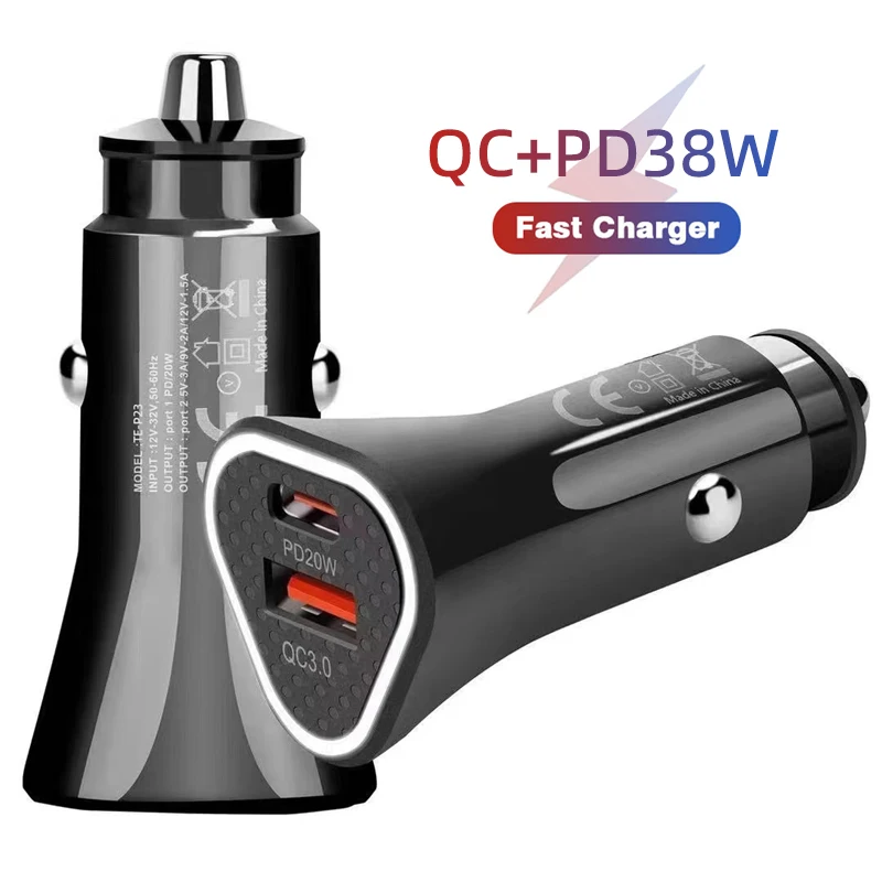 trending product 2022 universal portable dual port mobile phone type-c gps qc3.0 pd 20w usb c fast car charger